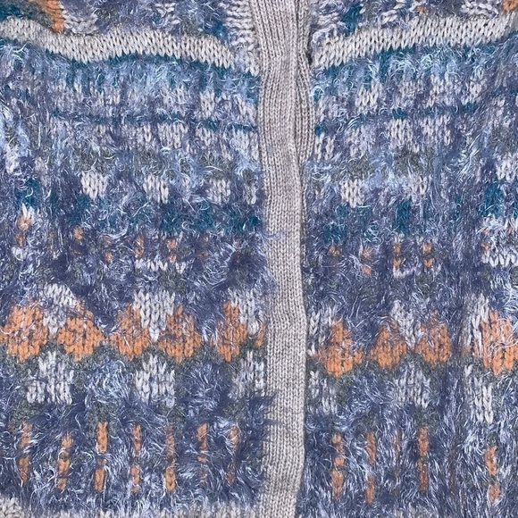 FREE People Blue Wool Alpaca Nordic Party Fuzzy Cardigan Size Medium - Picture 4 of 12
